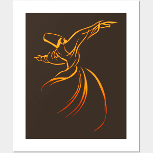 Dervish Line Drawing Calligraphy Style Yellow And Red Posters and Art